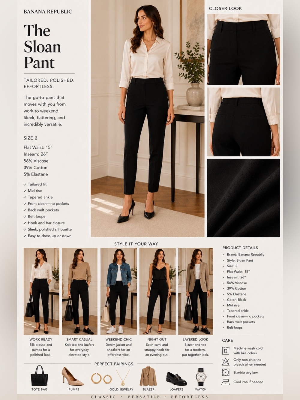 Banana Republic Sloan Ankle Pants | Size 2 | Black | Tailored Career Pant - Picture 3 of 6
